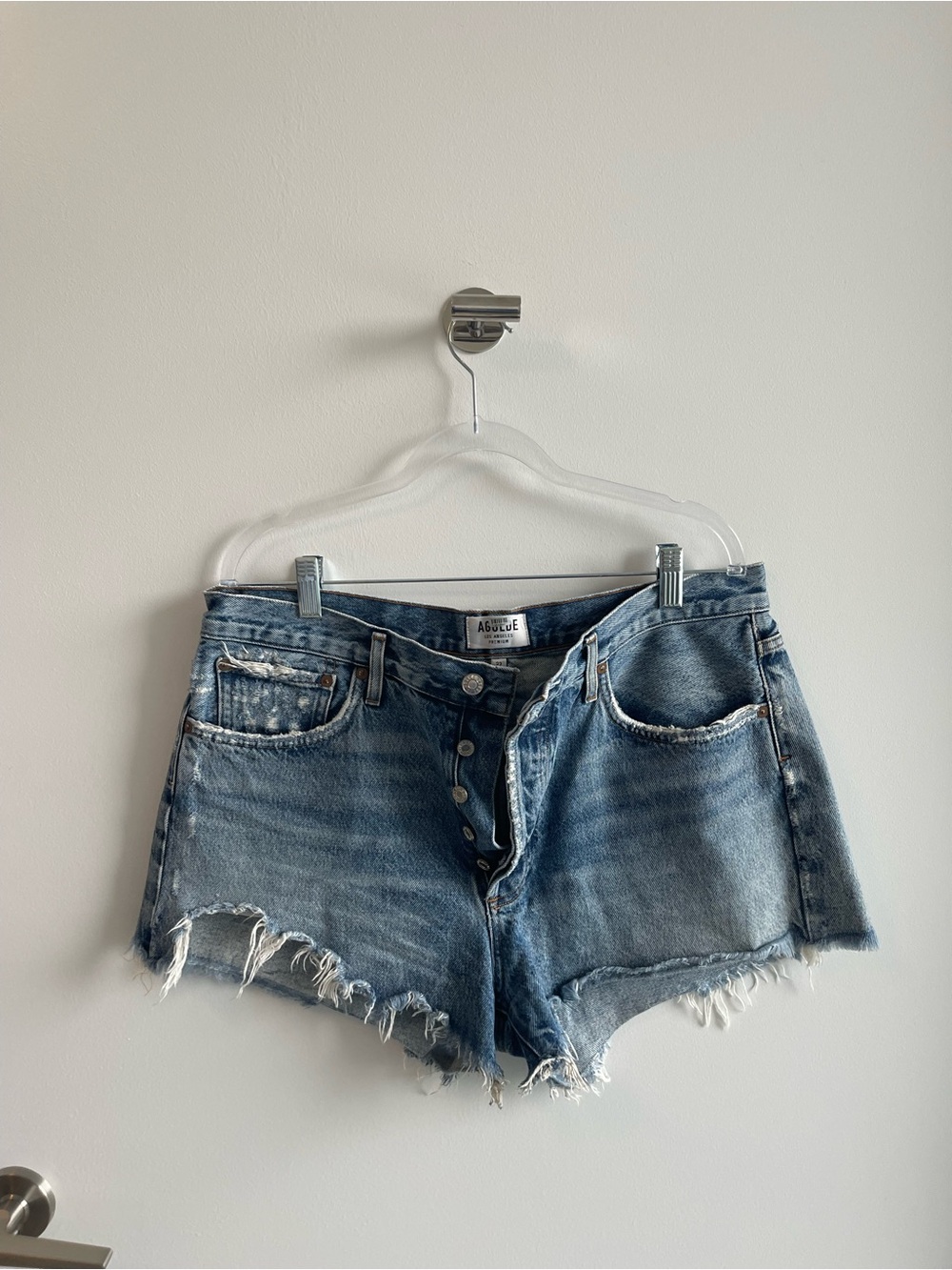 AGOLDE Women’s Distressed Blue Denim Cutoff Shorts